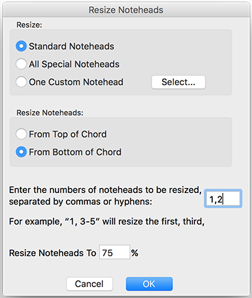 Resize Noteheads dialog box